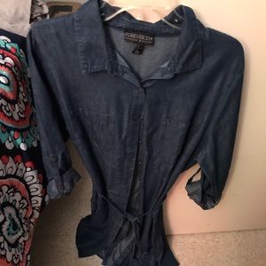 Forever 21 denim long dress with tie around waist